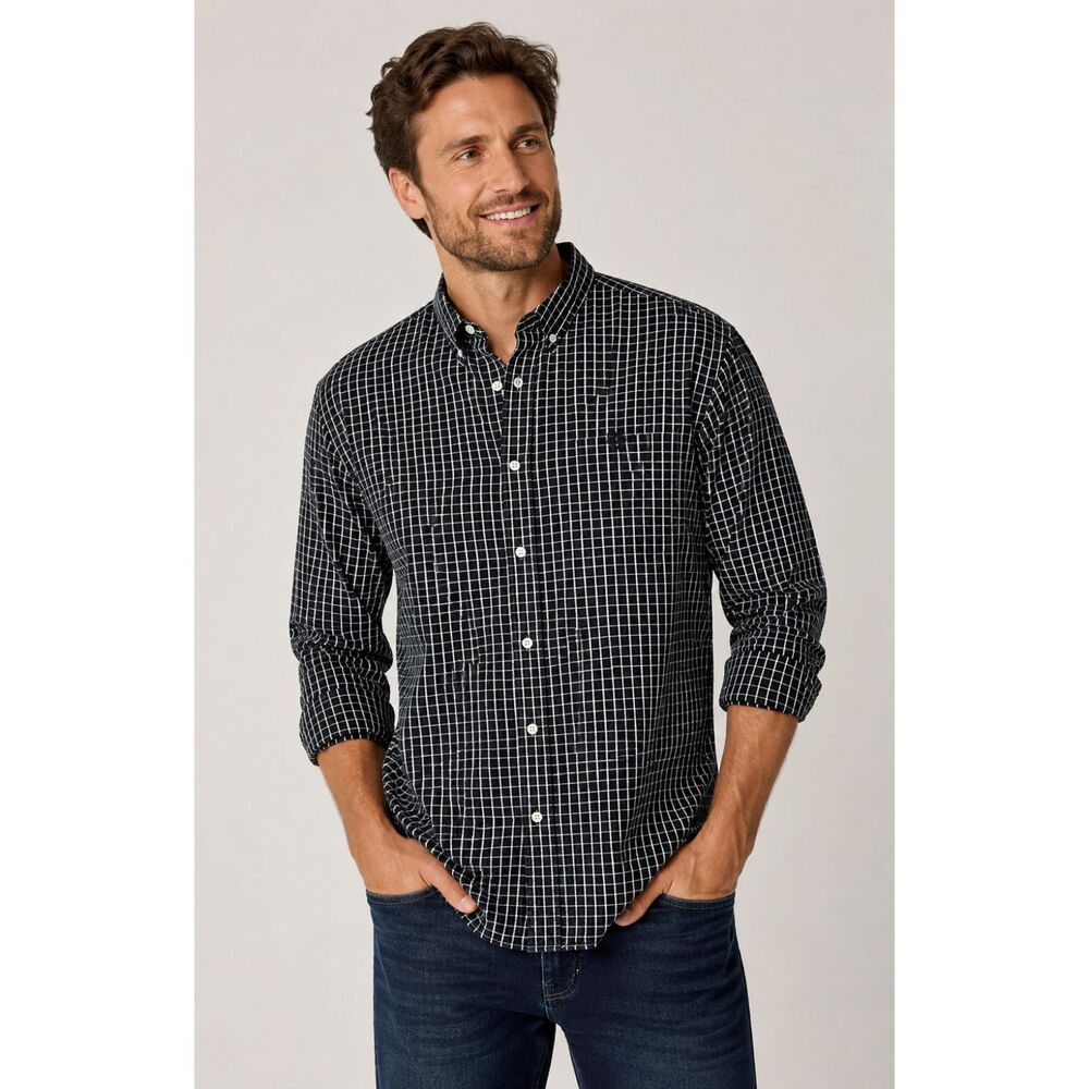 Chaps Custom Fit Long Sleeve Button Up Black White Plaid Shirt Size XL 1427H3